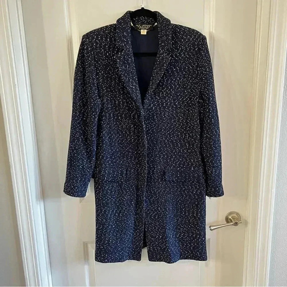 188 St. John Couture Blue and White Speckled Zip up Coat - Picture 1 of 6